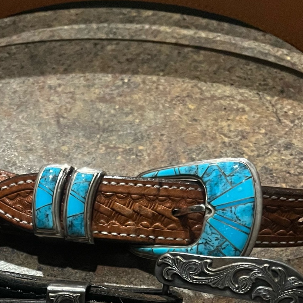 B.G. Mudd 1" Turquoise Mosaic Buckle set and belt
